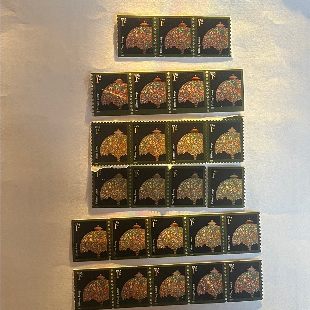 25 Vintage Black and Gold Stamps Tiffany Lamp 1 cent